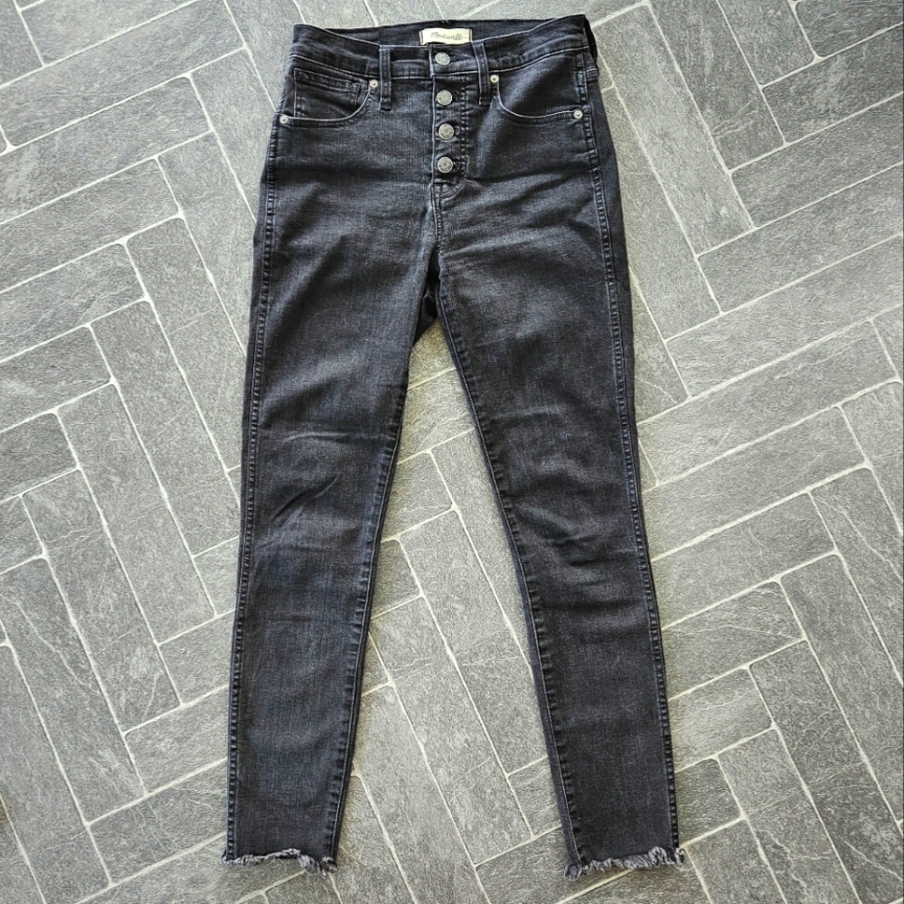 Madewell 10" Skinny Jeans Black Wash Raw Hem High-Rise Size 26 Waist